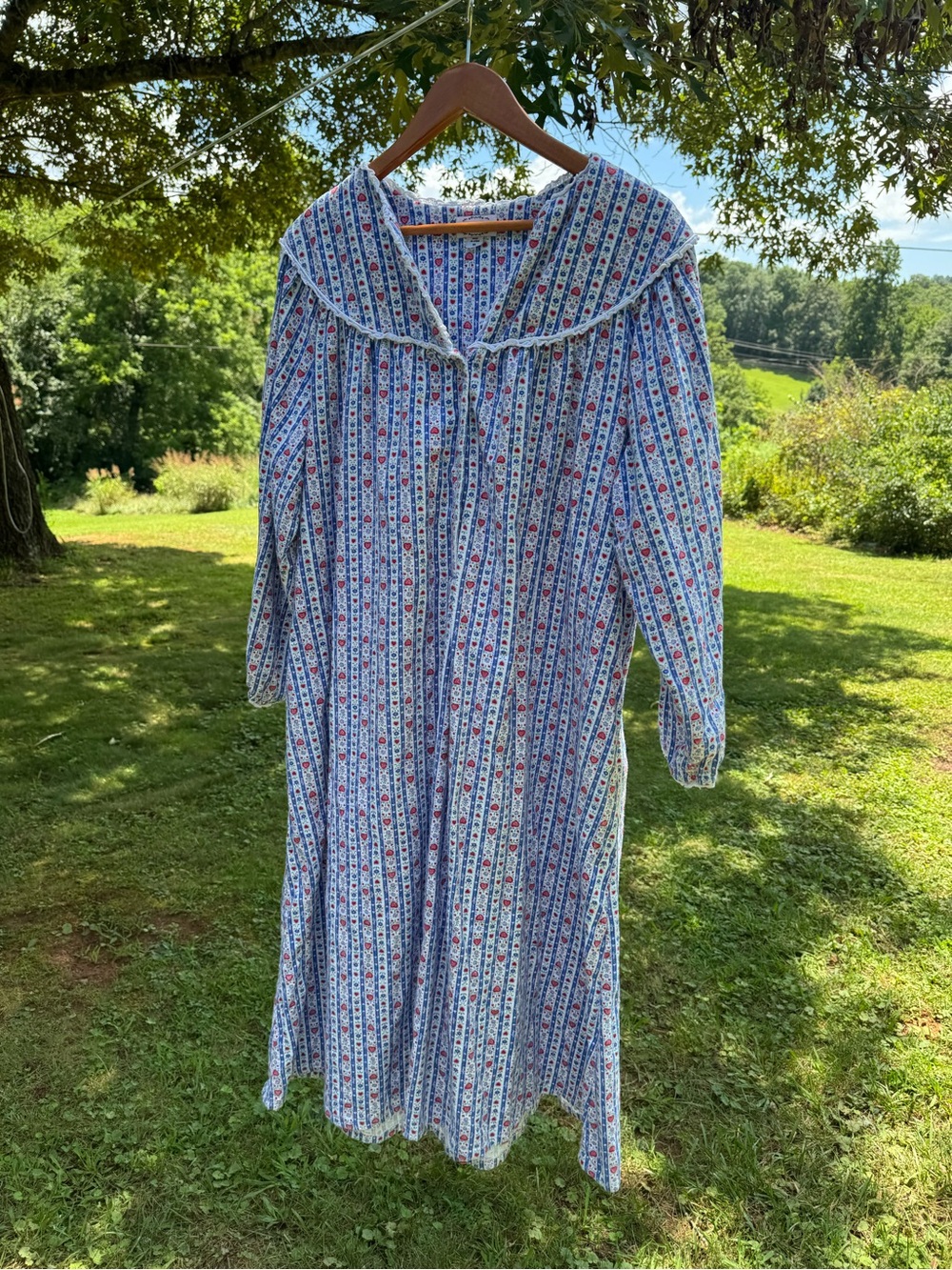 Blue Floral Long Sleeve Cotton nightgown